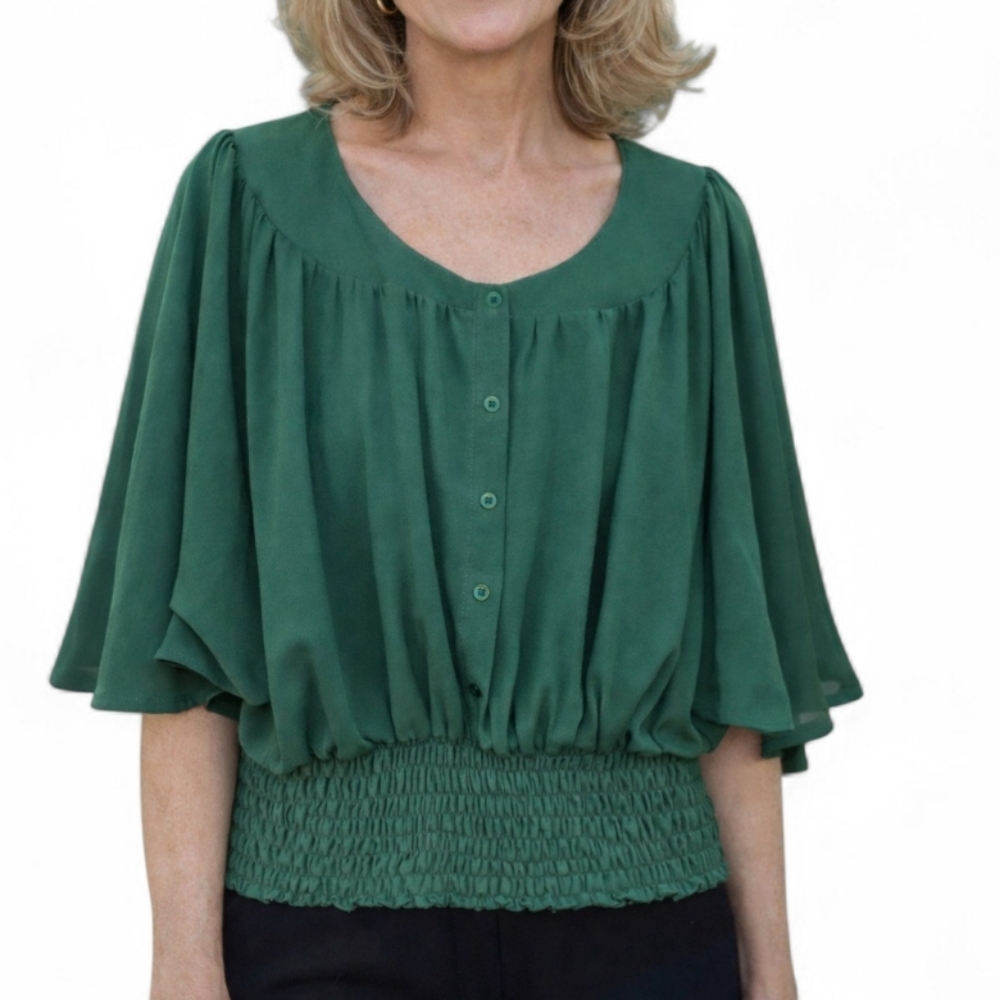 Y2K Ice Cube Dolman-Sleeve button up Top in forest green, size XS
